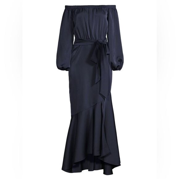 Sachin & Babi Kai Satin Crepe Mermaid Dress Off Shoulder Navy Blue Sz 2 NEW - Picture 4 of 14